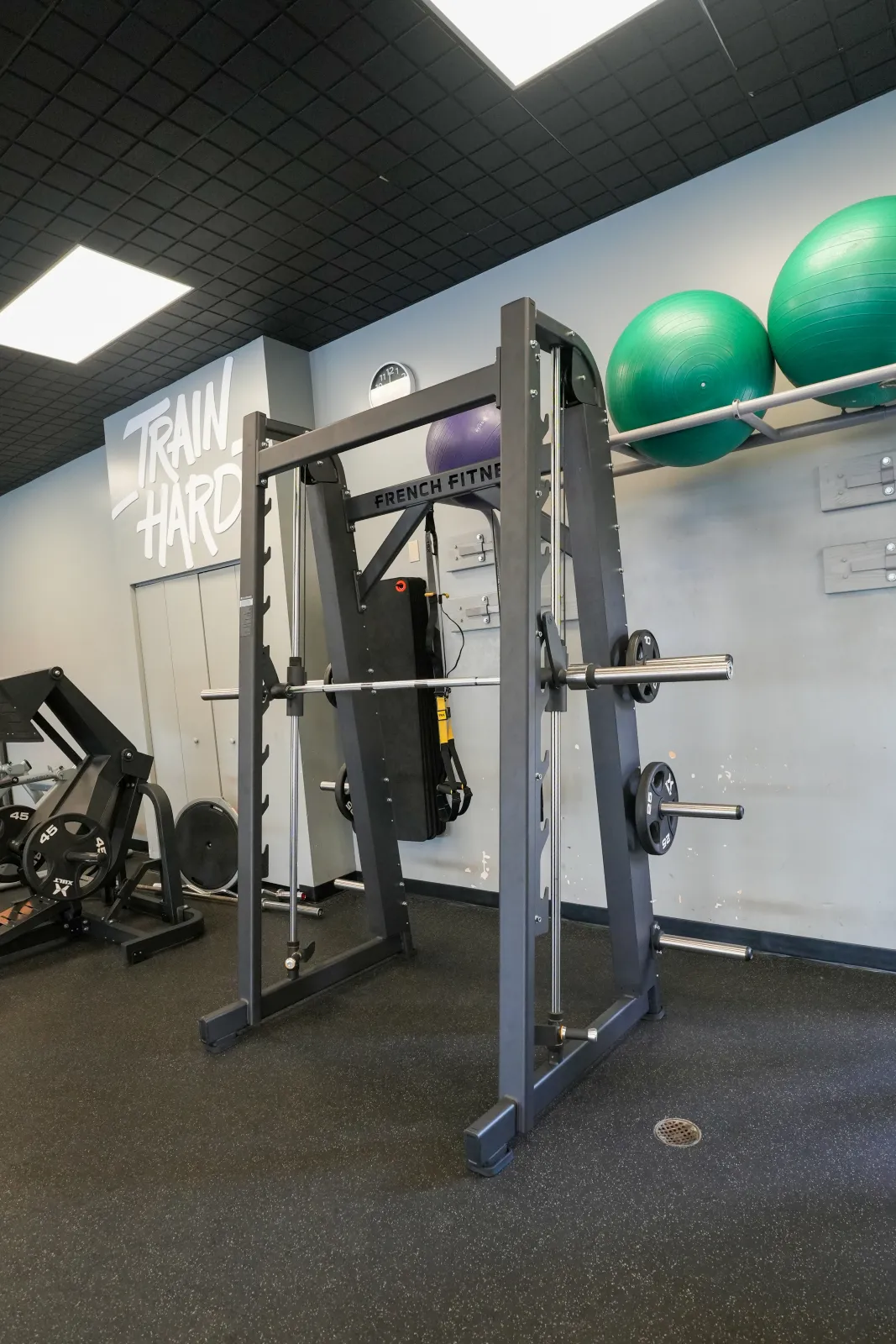 French Fitness Smith machine and stability balls at BR Fitness in East Anchorage