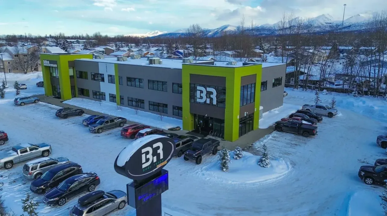 Body Renew Alaska gym exterior in Anchorage during winter